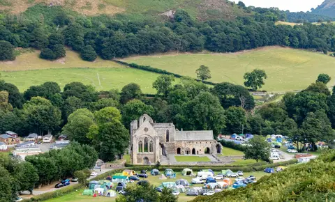 Photo of Valle Crucis Abbey, a ruined abbey near Llangollen in the Clwydian Range & Dee Valley, Denbighshire, north Wales.
