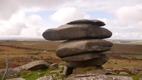 Photo of The Cheesewring, a rock formation near Minions, Cornwall, south west England.