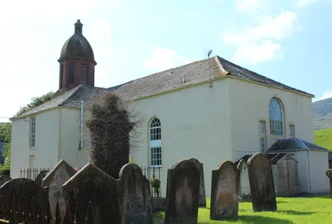 Photo of Kirkbean Parish Church, a church in the Nith Estuary, Dumfries and Galloway, southern Scotland.