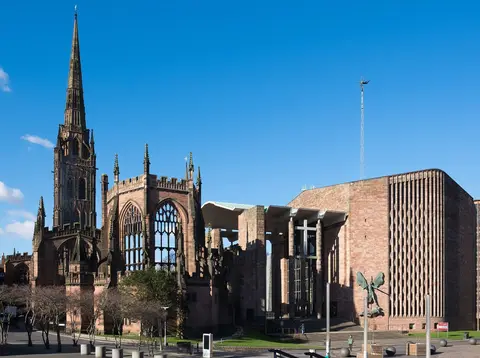 Photo of Coventry Cathedral, a cathedral in the West Midlands, central England.