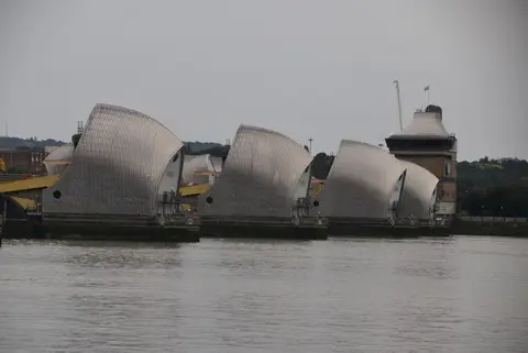 Photo of Thames Barrier, a landmark in London, England.