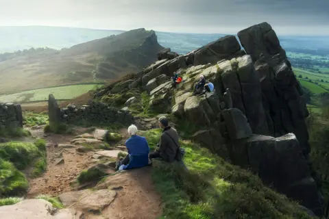 Photo of Hen Cloud, a rock formation near Leek in the Peak District, Staffordshire, central England.