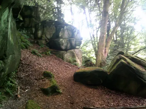 Photo of High Rocks, a Site of Special Scientific Interest near Groombridge in the High Weald, East Sussex, south east England.