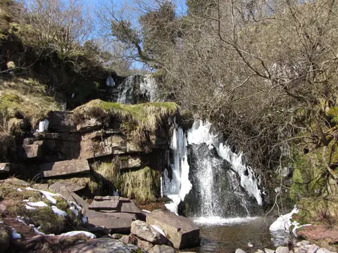Photo of Blaen-y-Glyn Falls, a waterfall near Talybont-on-Usk in Bannau Brycheiniog, the Powys, mid Wales.