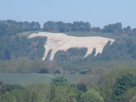 Photo of Kilburn White Horse, a hill figure near Coxwold in the North York Moors, North Yorkshire, northern England.