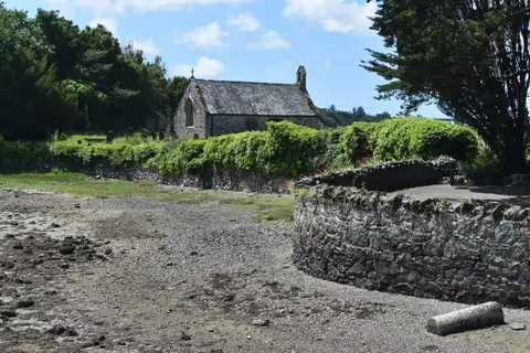 Photo of St Tysilio's Church, Church Island, a church near Menai Bridge, Anglesey, north Wales.