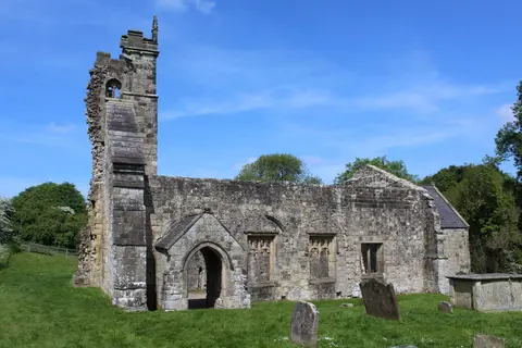 Photo of Wharram Percy Medieval Village, a landmark near Thixendale, North Yorkshire, northern England.