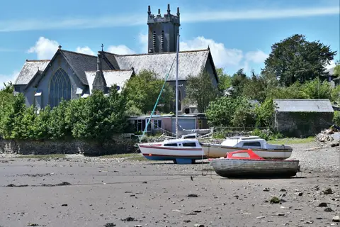 Photo of St Andrew, Bere Ferrers, a church in the Tamar Valley, Devon, south west England.