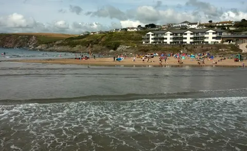 Photo of Bigbury-on-Sea, a village in Devon, south west England.