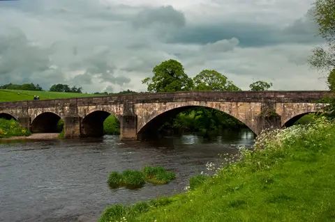 Photo of River Ribble at Edisford Bridge, a swimming spot near Clitheroe, Lancashire, north west England.