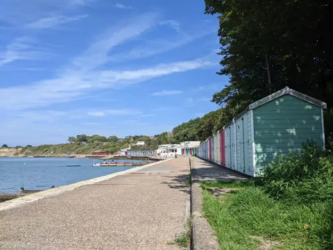Photo of Colwell Bay, a swimming spot near Yarmouth, the Isle of Wight, south east England.