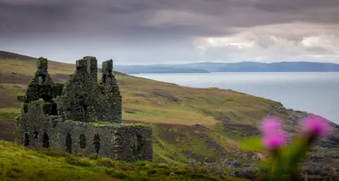 Photo of Dunskey Castle, a ruined castle near Portpatrick, Dumfries and Galloway, southern Scotland.