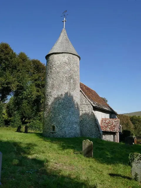 Photo of St Peter's, a church near Southease in the South Downs, East Sussex, south east England.