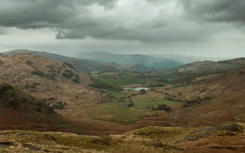 Photo: Wrynose Pass, a viewpoint near Chapel Stile in the Lake District, Cumbria, north west England.