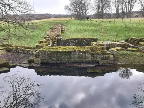 Photo of Chesters Roman Bridge Abutment, a frontier wall near Hexham, Northumberland, north east England.