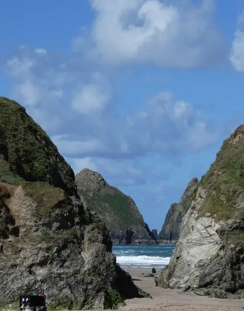 Photo of Holywell Bay, a swimming spot near St Agnes, Cornwall, south west England.