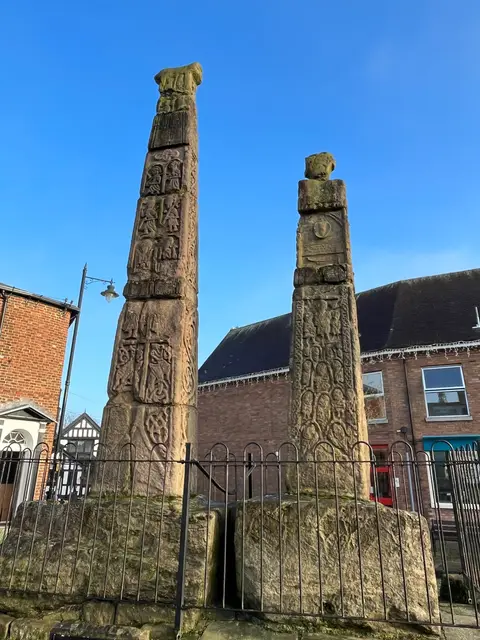 Photo of Sandbach Crosses, a landmark in Cheshire, north west England.