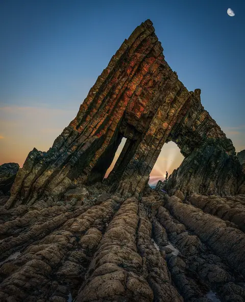 Photo of Blackchurch Rock, a rock formation near Clovelly, Devon, south west England.