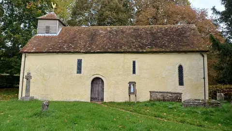 Photo of All Saints, Little Somborne, a church in Hampshire, south east England.