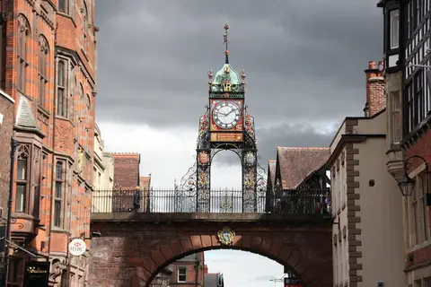 Photo of Eastgate Clock, a landmark near Chester, Cheshire, north west England.