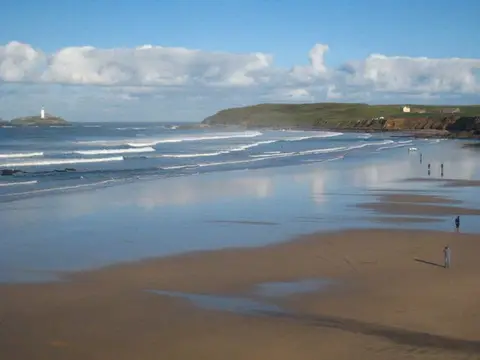 Photo of Gwithian Towans, a swimming spot near St Ives, Cornwall, south west England.