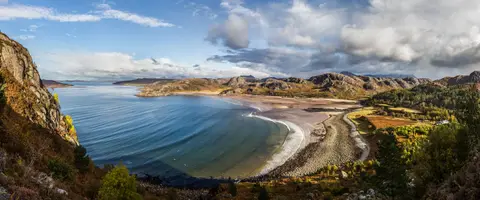 Photo of Gruinard Bay, a beach near Laide in the Wester Ross, Highland, the Scottish Highlands and Islands.