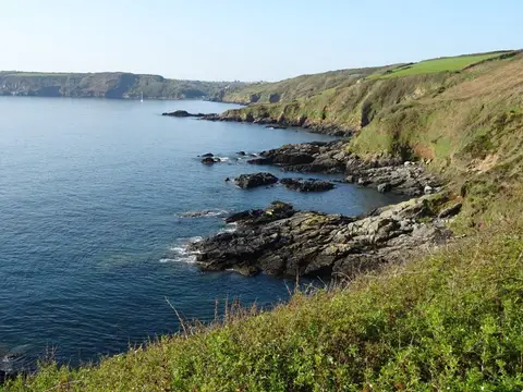 Photo of the coast at South Helford, Cornwall, south west England.