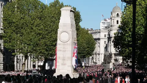 Photo of The Cenotaph, a landmark in London, England.