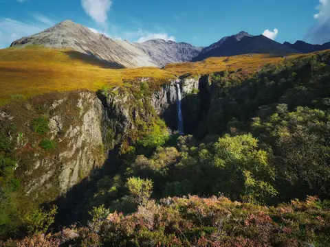 Photo of Eas Mòr, a waterfall near Sligachan in the Cuillin Hills, Highland, the Scottish Highlands and Islands.