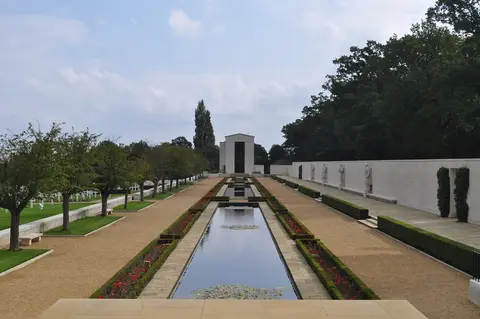 Photo of Cambridge American Cemetery, a landmark in Cambridgeshire, eastern England.