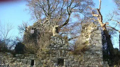 Photo of Brunston Castle, a ruined castle near Penicuik, Midlothian, central Scotland.