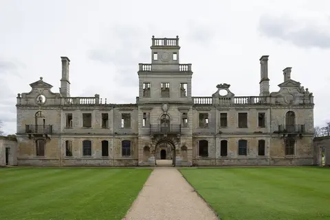 Photo of Kirby Hall, a Grade II* registered house & garden near Seaton, Northamptonshire, central England.