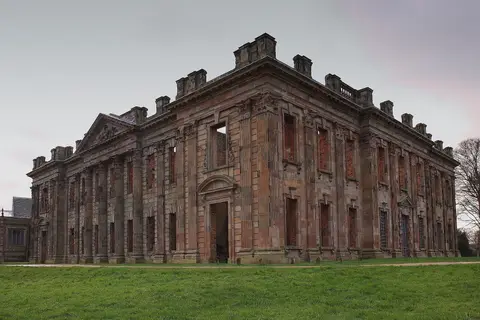 Photo of Sutton Scarsdale Hall, a house in Derbyshire, central England.