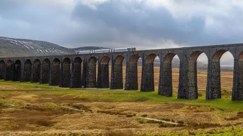 Photo of Ribblehead Viaduct, a landmark near Horton-in-Ribblesdale in the Yorkshire Dales, North Yorkshire, northern England.