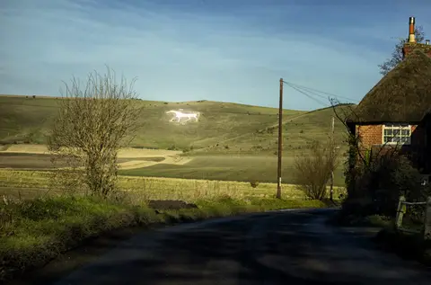 Photo of Alton Barnes White Horse, a hill figure near Avebury in the North Wessex Downs, Wiltshire, south west England.