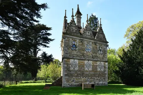 Photo of Rushton Triangular Lodge, a folly near Braybrooke, Northamptonshire, central England.