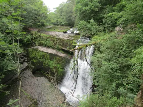 Photo of Sgwd Clun-Gwyn, a waterfall near Ystradfellte in Bannau Brycheiniog, the Powys, mid Wales.