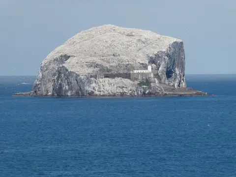 Photo of Bass Rock Lighthouse, a lighthouse near North Berwick, East Lothian, central Scotland.