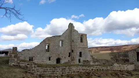 Photo of Cartington Castle, a ruined castle near Rothbury, Northumberland, north east England.