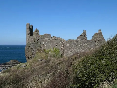 Photo of Dunure Castle, a ruined castle in South Ayrshire, southern Scotland.